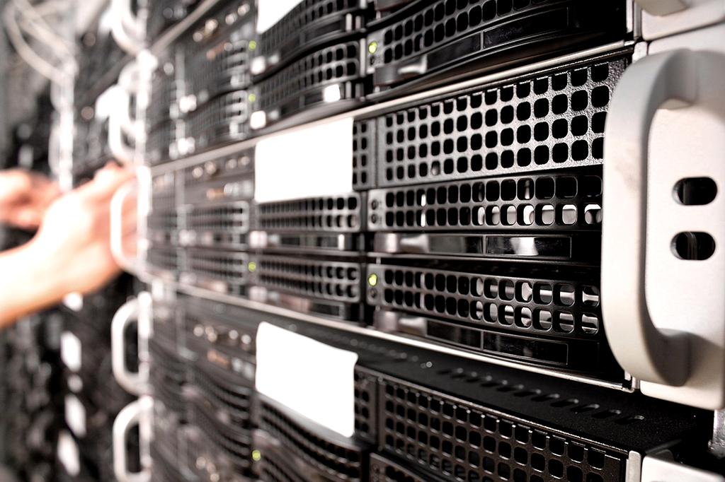 High-tech data center racks with advanced infrastructure